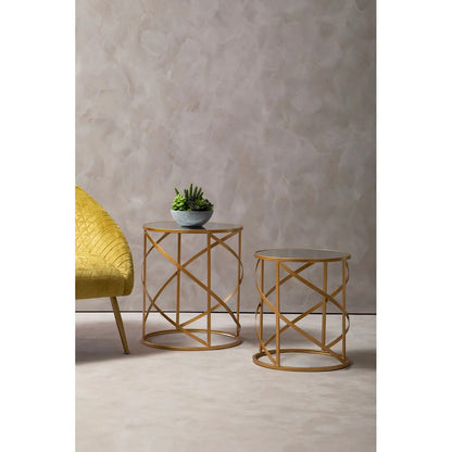 Avantis Mirrored Set Of 2 Side Tables With Loop Design Frame