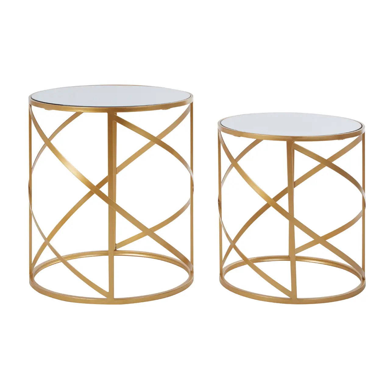 Avantis Mirrored Set Of 2 Side Tables With Loop Design Frame
