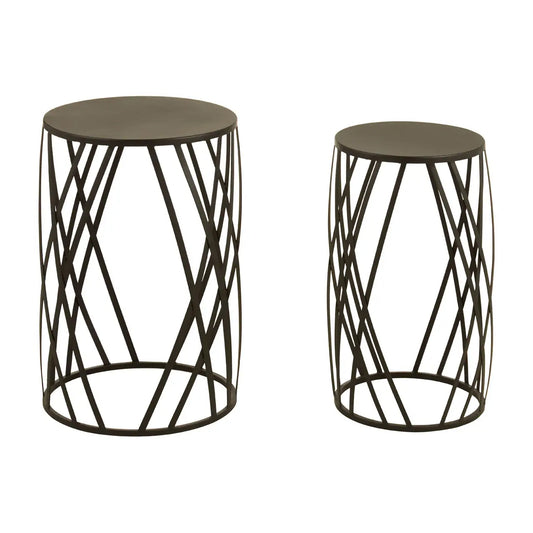 Avantis Round Set Of 2 Side Tables With Gold Metal Frame