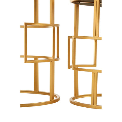 Avantis Round Mirrored Top Set Of 2 Side Tables With Gold Metal Frame