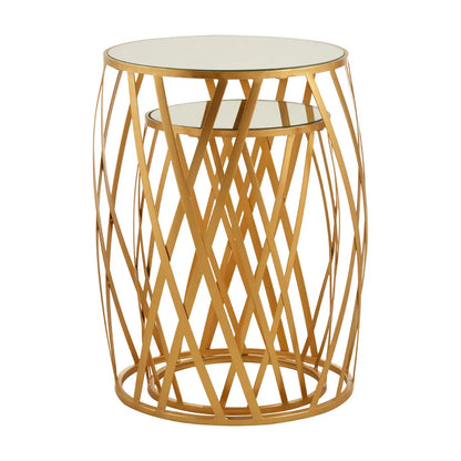 Avantis Mirrored Glass Set Of 2 Side Tables With Cross Design Frame