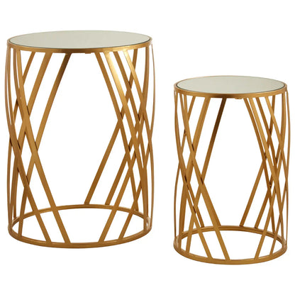 Avantis Mirrored Glass Set Of 2 Side Tables With Cross Design Frame