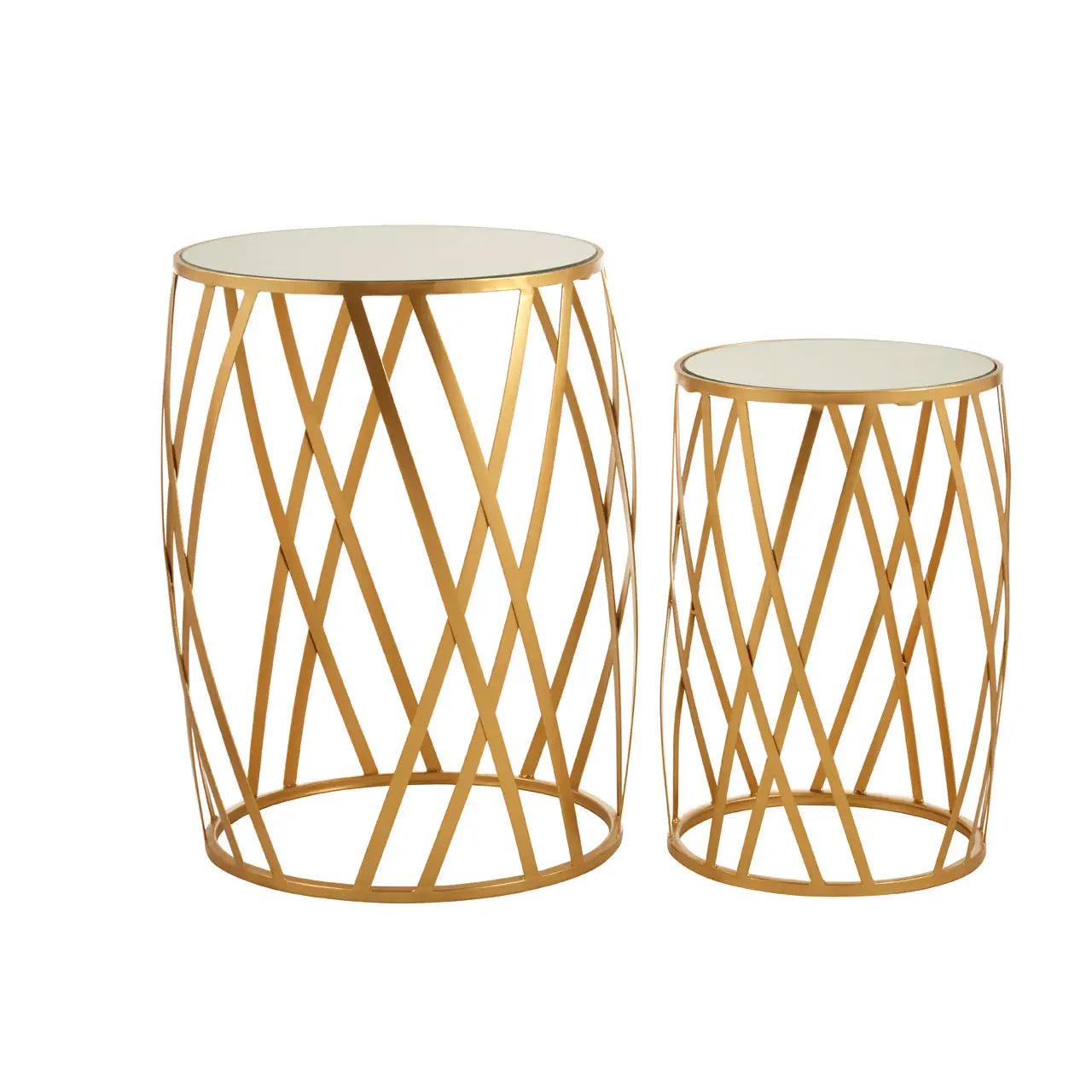 Avantis Mirrored Glass Set Of 2 Side Tables With Cross Design Frame