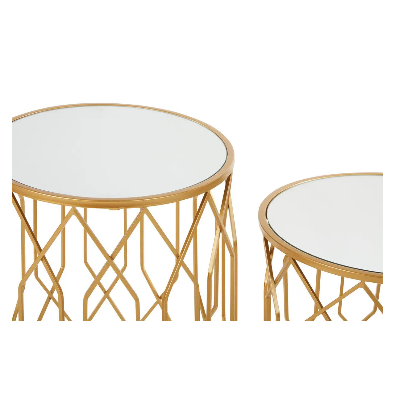Avantis Round Mirrored Glass Set Of 2 Side Tables With Gold Frame