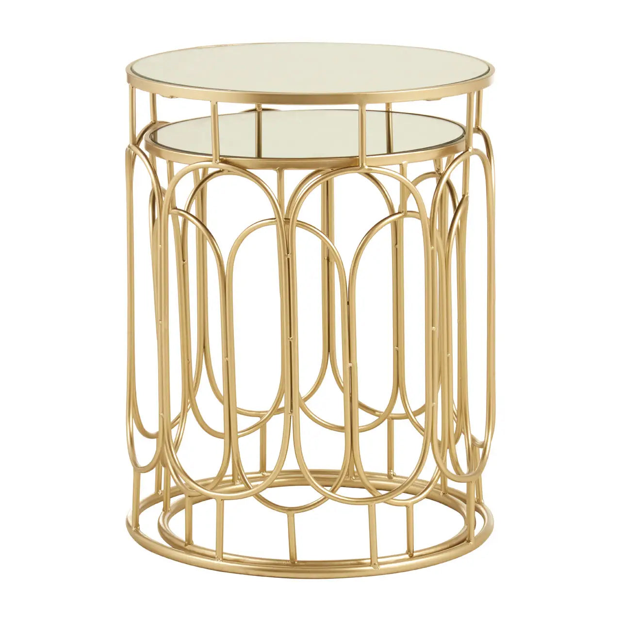 Avantis Mirrored Set Of 2 Side Tables With Champagne Metal Frame