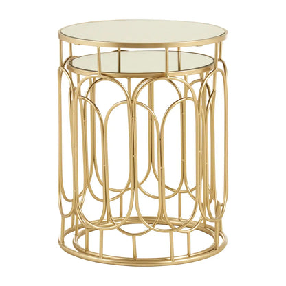 Avantis Mirrored Set Of 2 Side Tables With Champagne Metal Frame