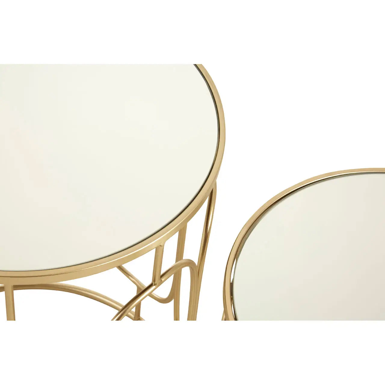 Avantis Mirrored Set Of 2 Side Tables With Champagne Metal Frame