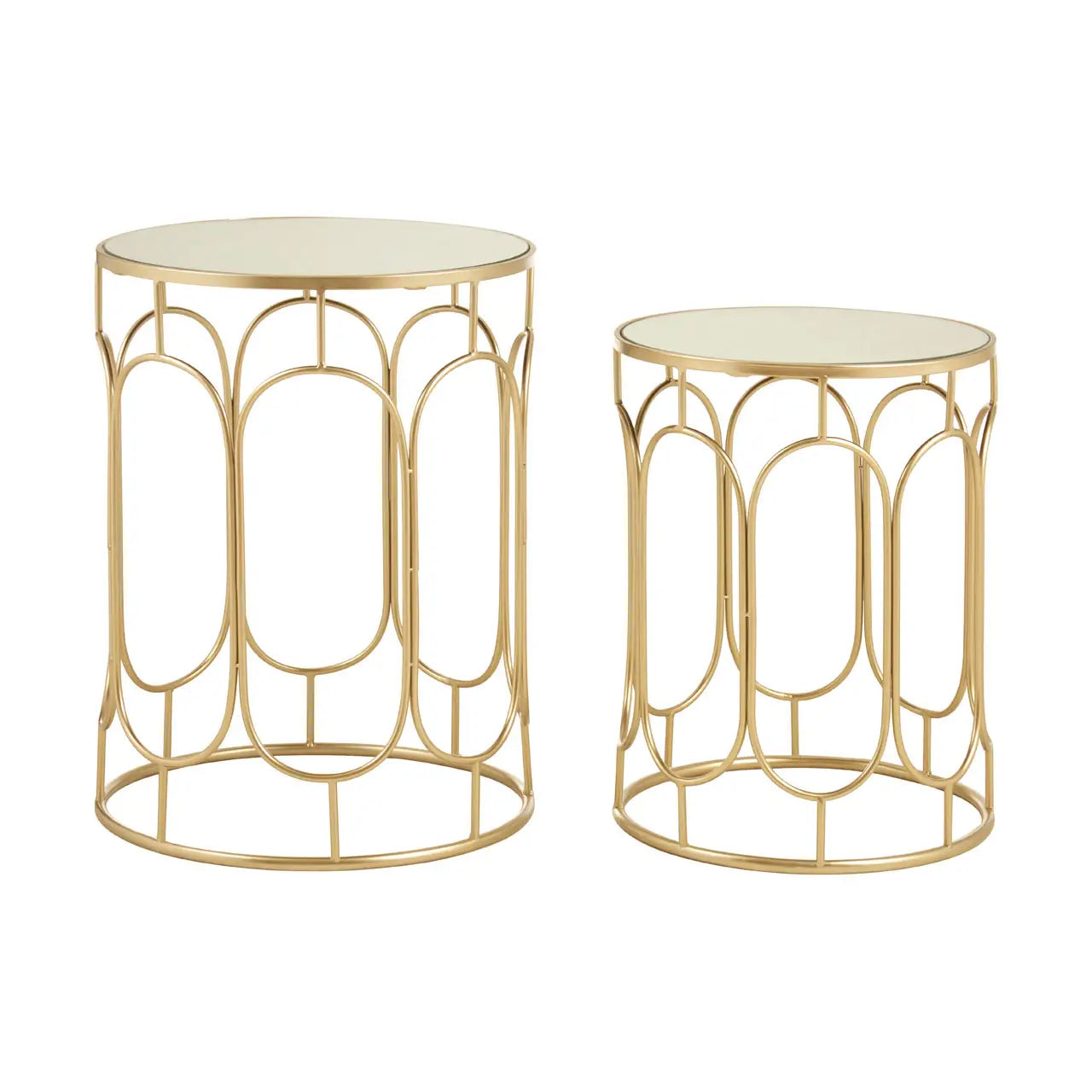 Avantis Mirrored Set Of 2 Side Tables With Champagne Metal Frame