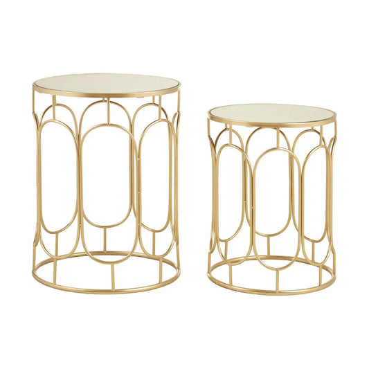 Avantis Mirrored Set Of 2 Side Tables With Champagne Metal Frame