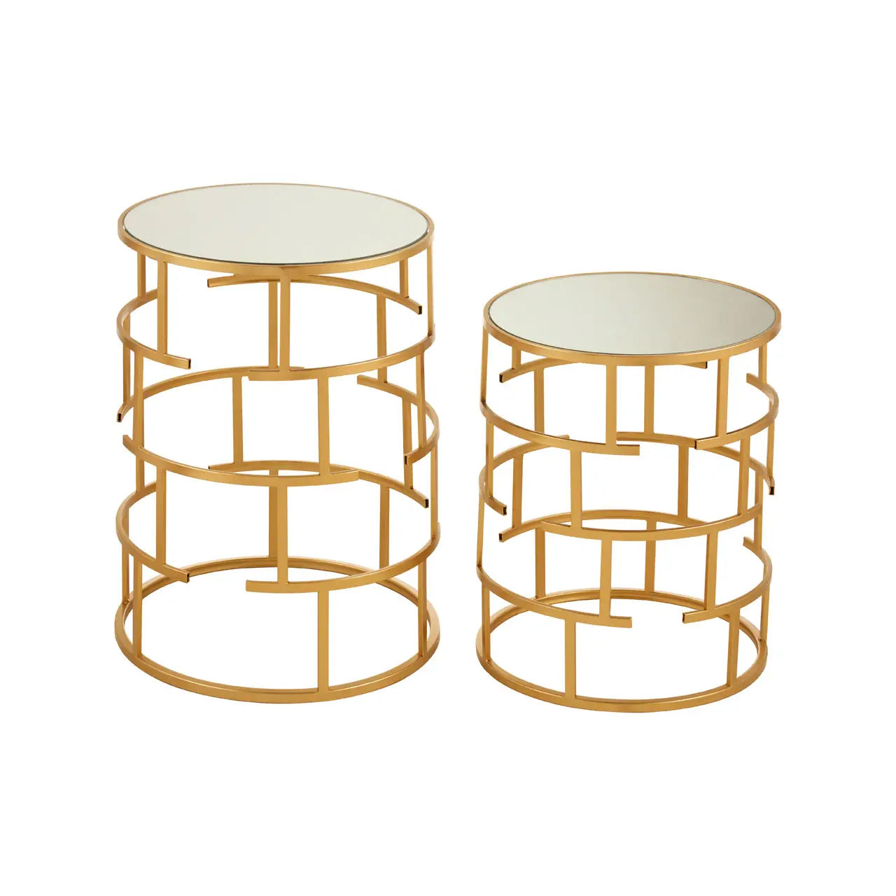 Avantis Mirrored Glass Set Of 2 Side Tables With Maze Design Frame