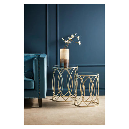 Avantis Mirrored Set Of 2 Side Tables With Champagne Frame