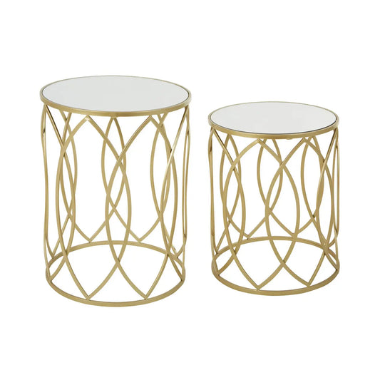 Avantis Mirrored Set Of 2 Side Tables With Champagne Frame