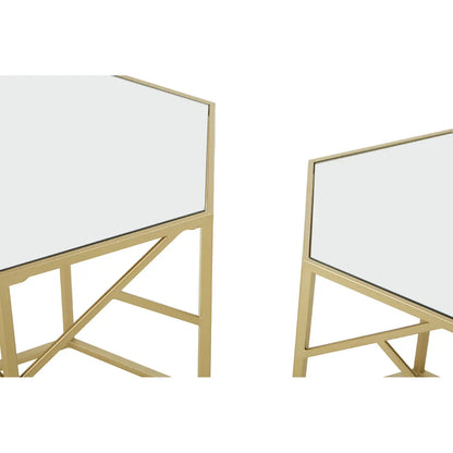 Avantis Hexagonal Mirrored Set Of 2 Side Tables With Gold Frame