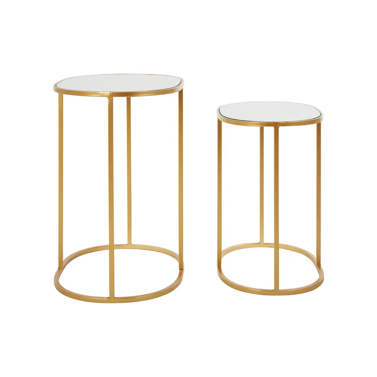 Avantis Oval Mirrored Top Set Of 2 Side Tables With Gold Metal Frame