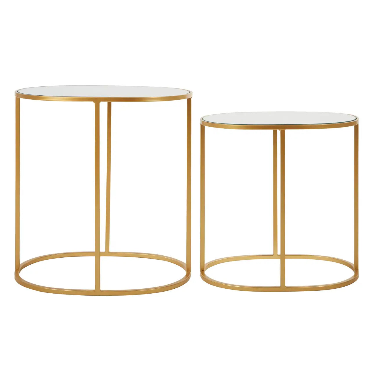 Avantis Oval Mirrored Top Set Of 2 Side Tables With Gold Metal Frame