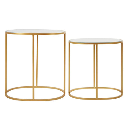 Avantis Oval Mirrored Top Set Of 2 Side Tables With Gold Metal Frame