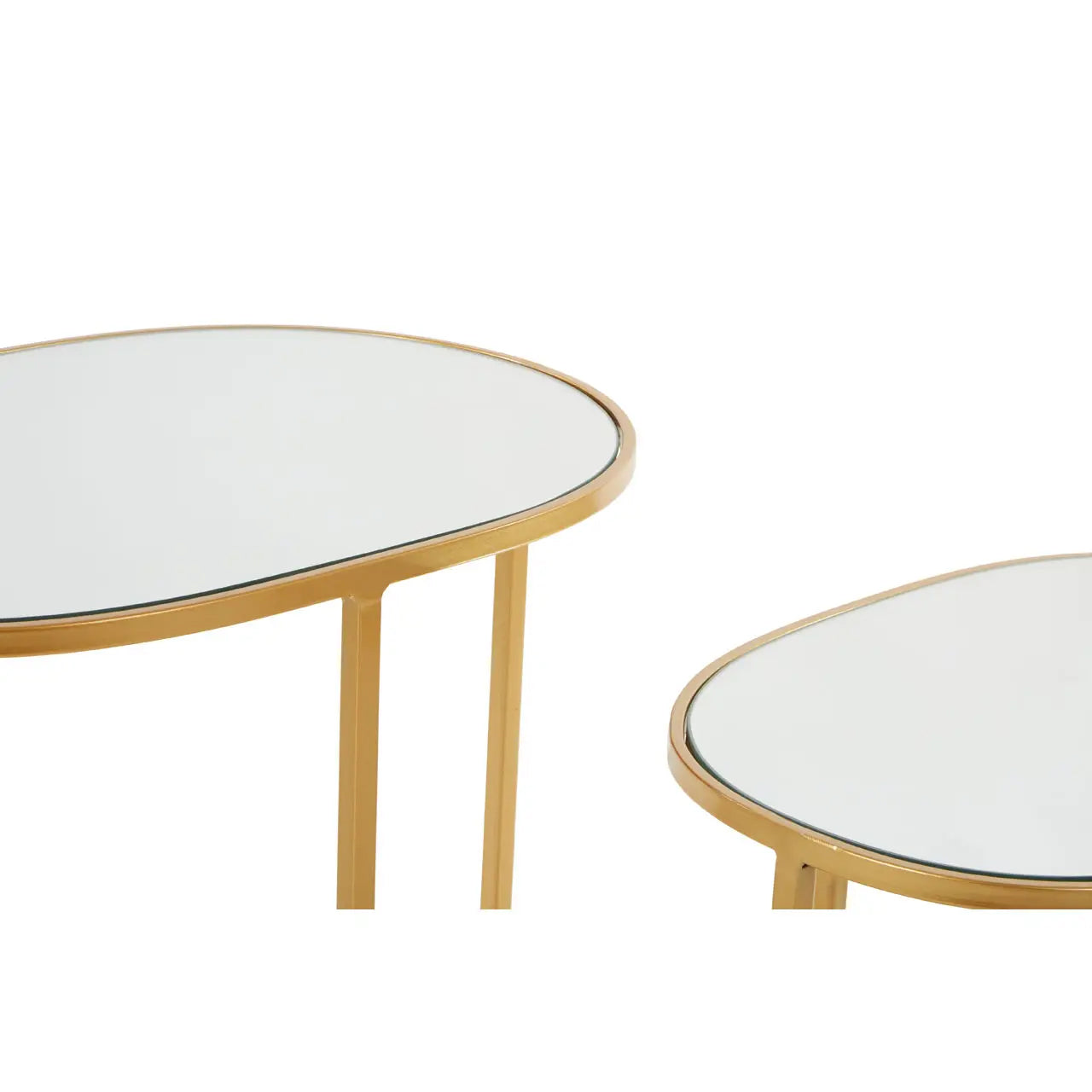 Avantis Oval Mirrored Top Set Of 2 Side Tables With Gold Metal Frame