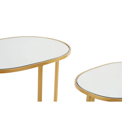 Avantis Oval Mirrored Top Set Of 2 Side Tables With Gold Metal Frame