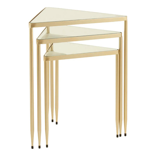 Avantis Square Mirrored Glass Set Of 2 Side Tables With Champagne Frame