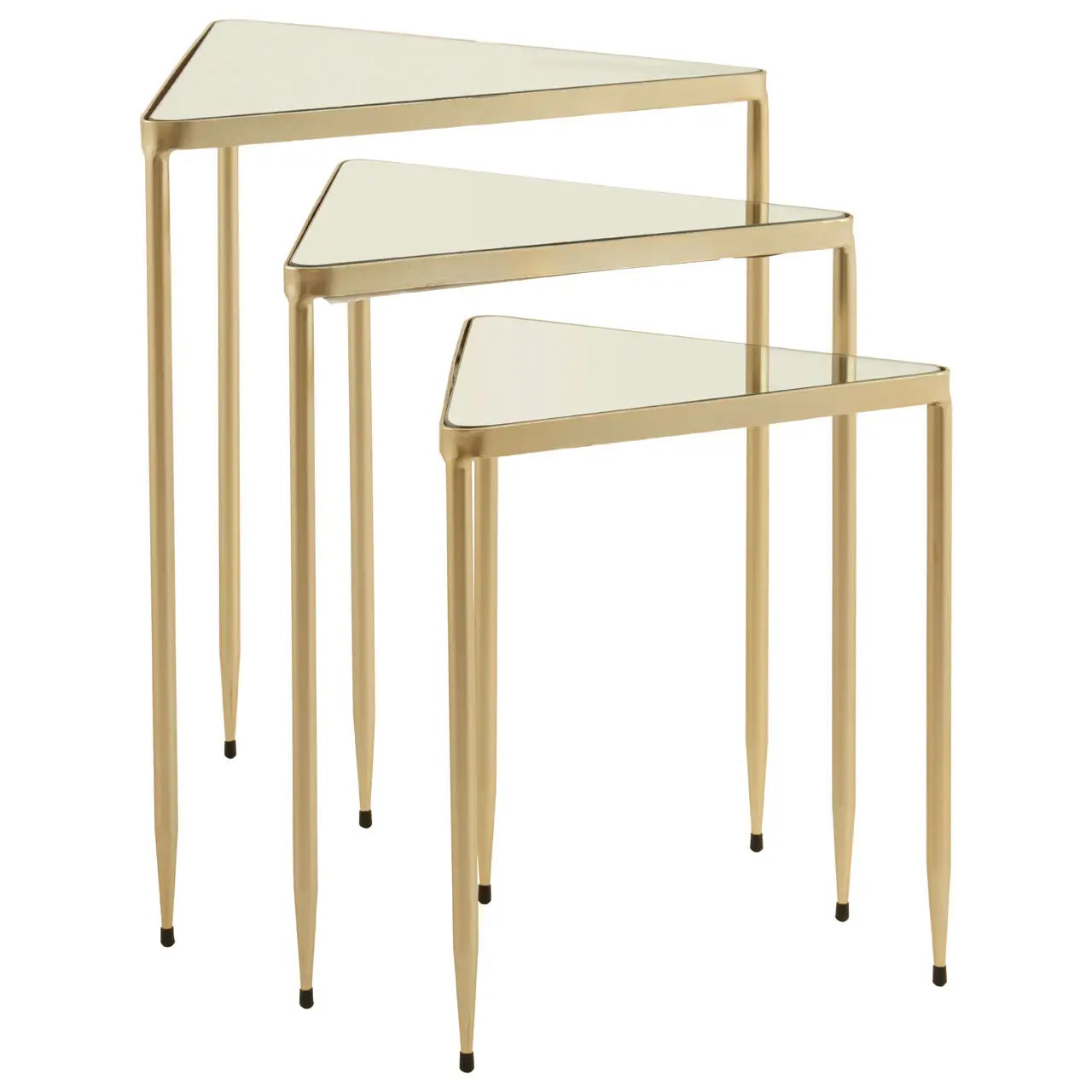 Avantis Square Mirrored Glass Set Of 2 Side Tables With Champagne Frame