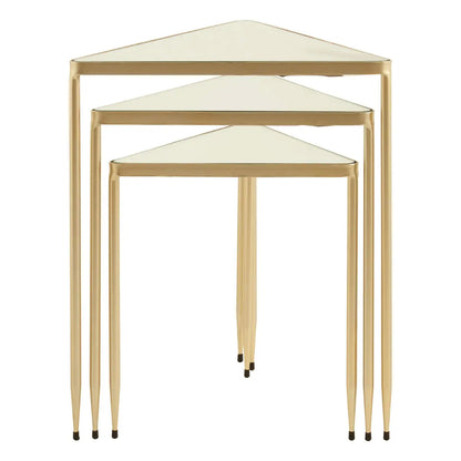 Avantis Square Mirrored Glass Set Of 2 Side Tables With Champagne Frame