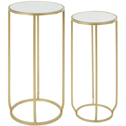 Avantis Tall Mirrored Glass Top Set Of 2 Side Tables In Gold Frame