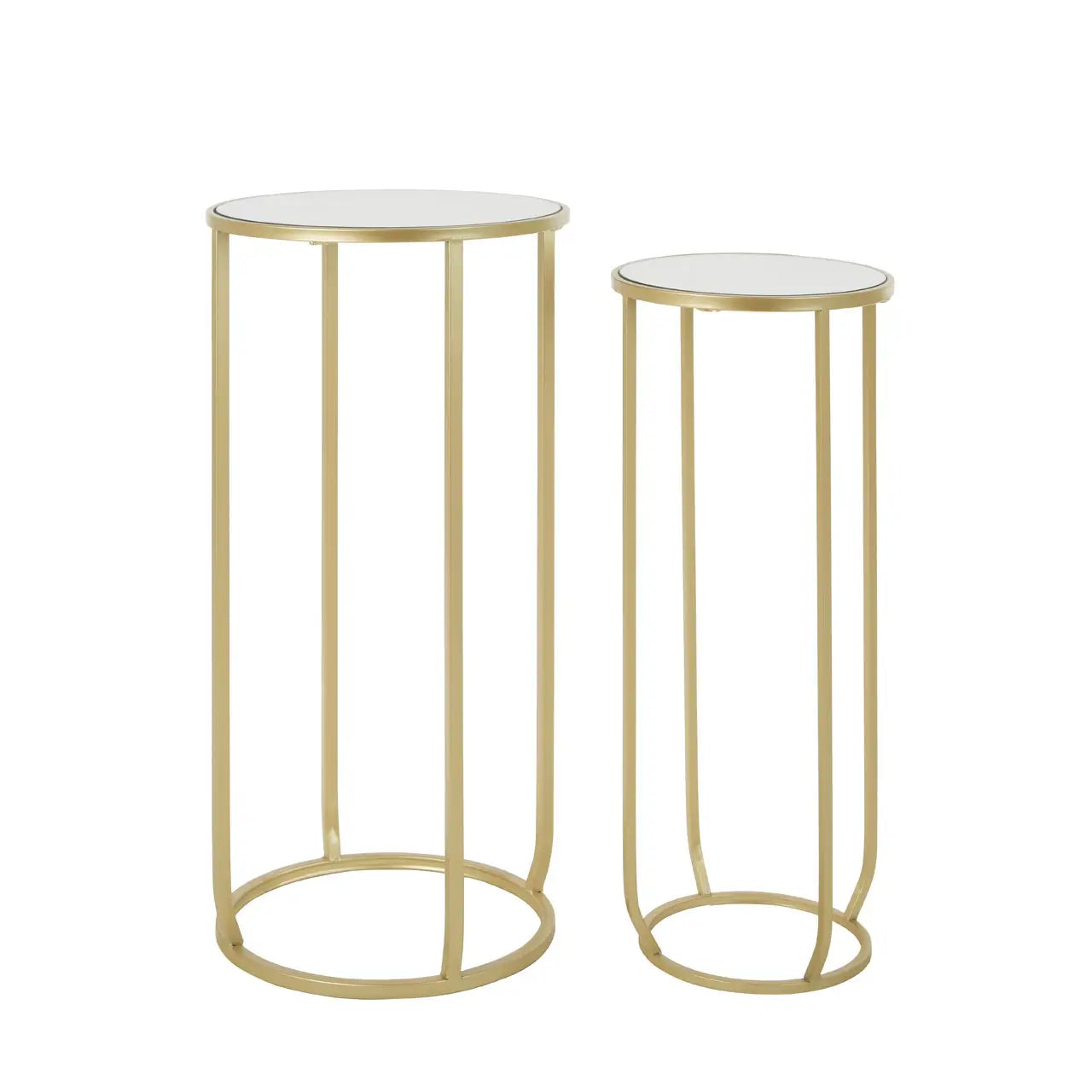 Avantis Tall Mirrored Glass Top Set Of 2 Side Tables In Gold Frame