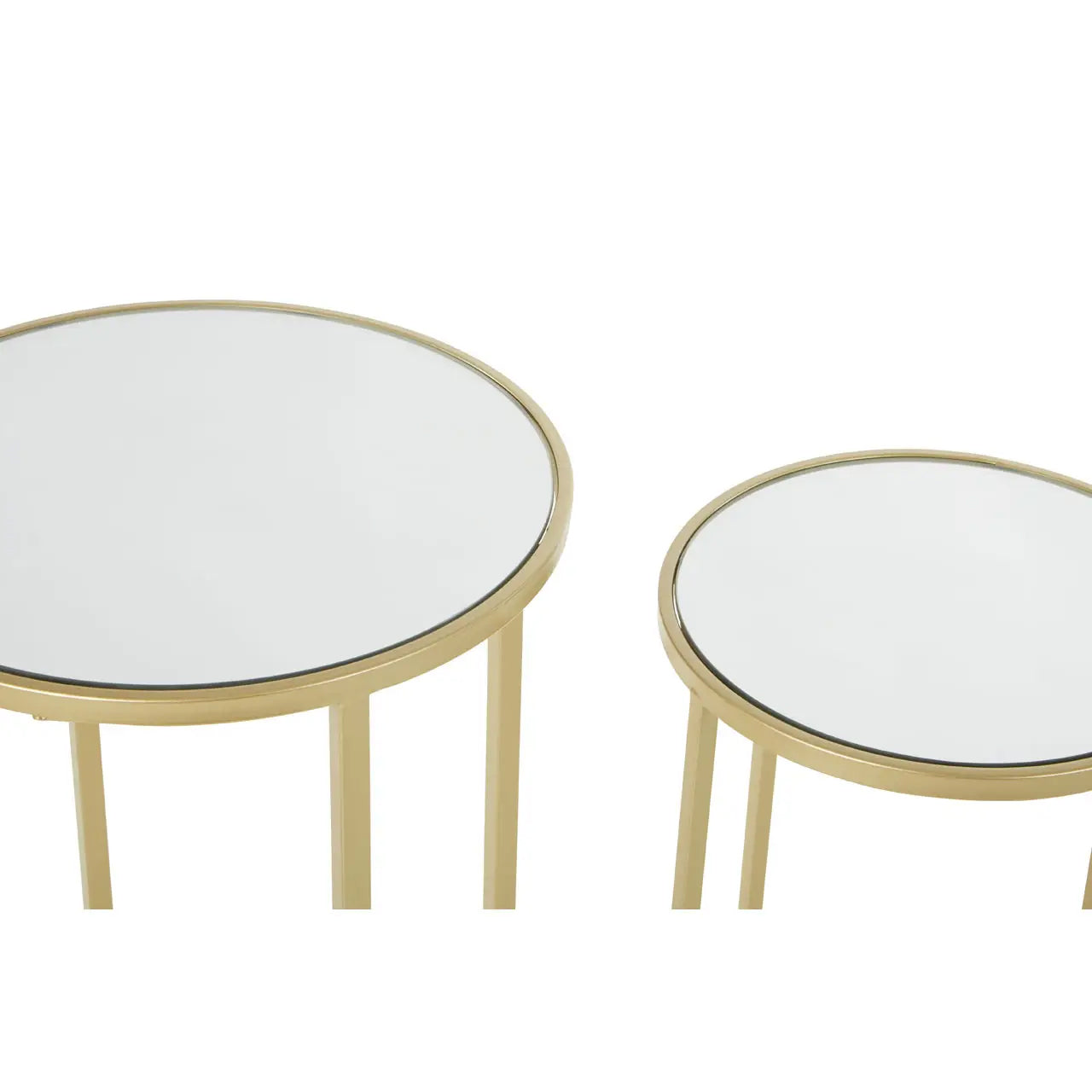 Avantis Tall Mirrored Glass Top Set Of 2 Side Tables In Gold Frame