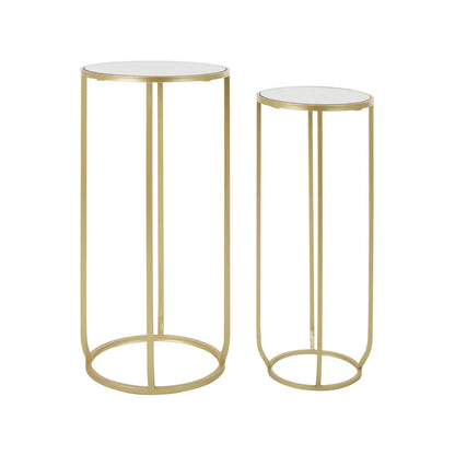 Avantis Tall Mirrored Glass Top Set Of 2 Side Tables In Gold Frame