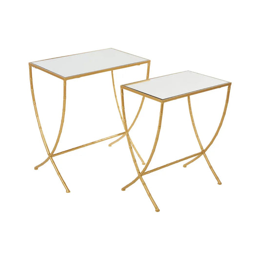 Avantis Mirrored Set Of 2 Side Tables With Bamboo Design Frame