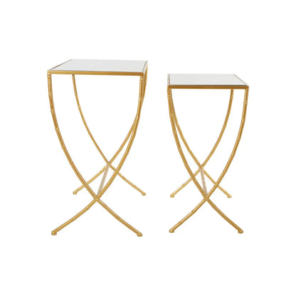 Avantis Mirrored Set Of 2 Side Tables With Bamboo Design Frame
