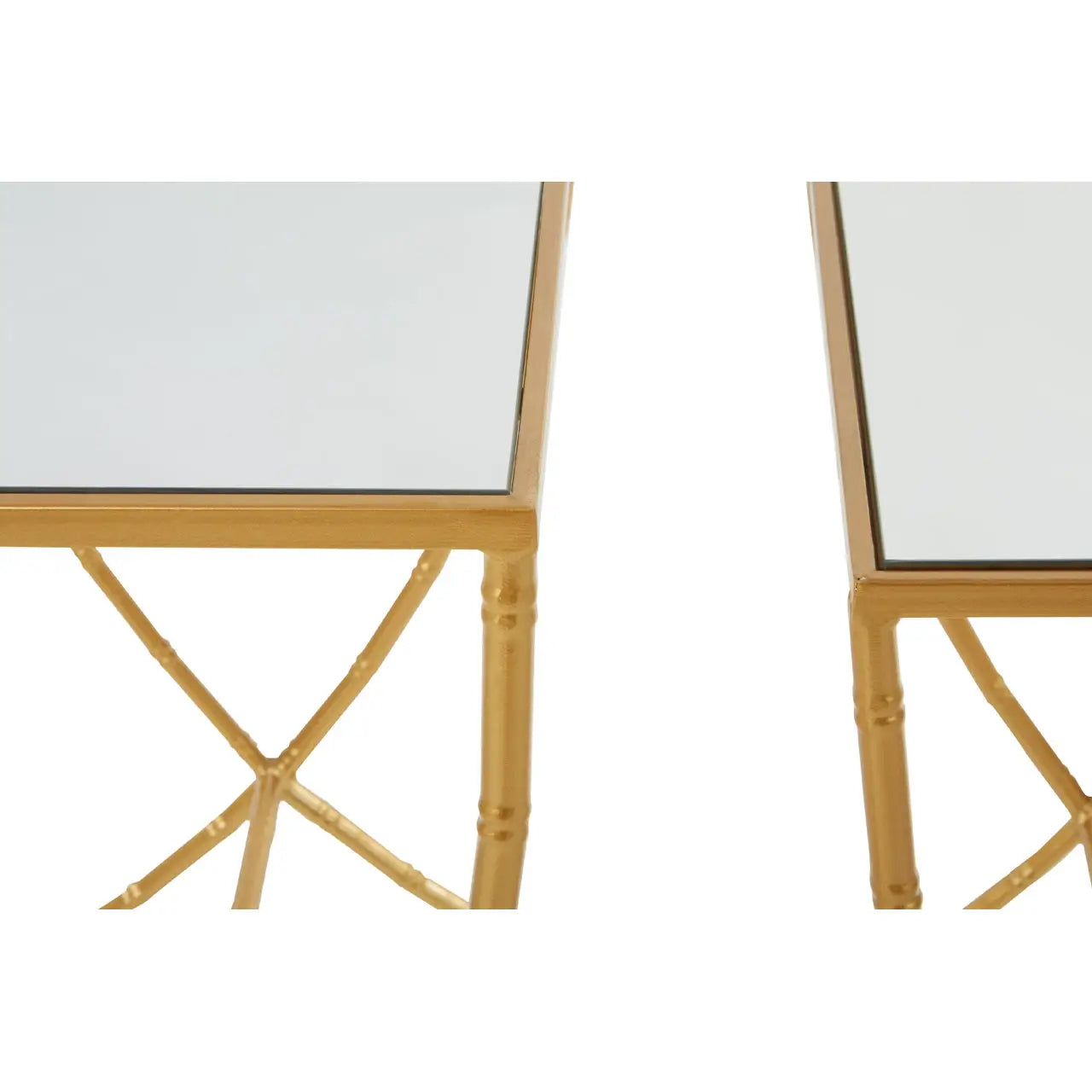 Avantis Mirrored Set Of 2 Side Tables With Bamboo Design Frame