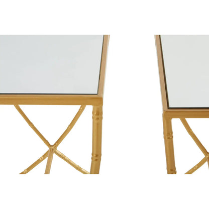 Avantis Mirrored Set Of 2 Side Tables With Bamboo Design Frame