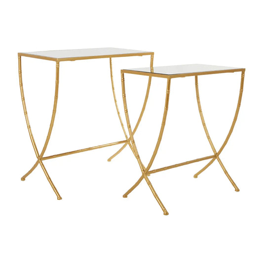 Avantis Mirrored Set Of 2 Side Tables With Bamboo Design Frame