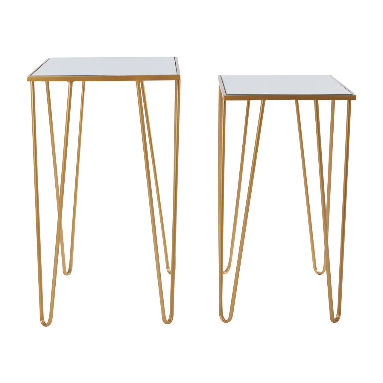 Avantis Rectangular Mirrored Glass Set Of 2 Side Tables With Gold Frame