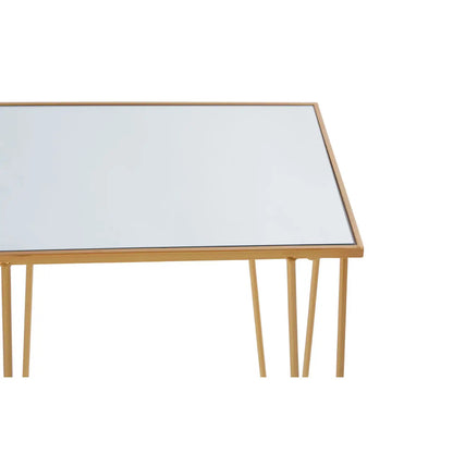 Avantis Rectangular Mirrored Glass Set Of 2 Side Tables With Gold Frame