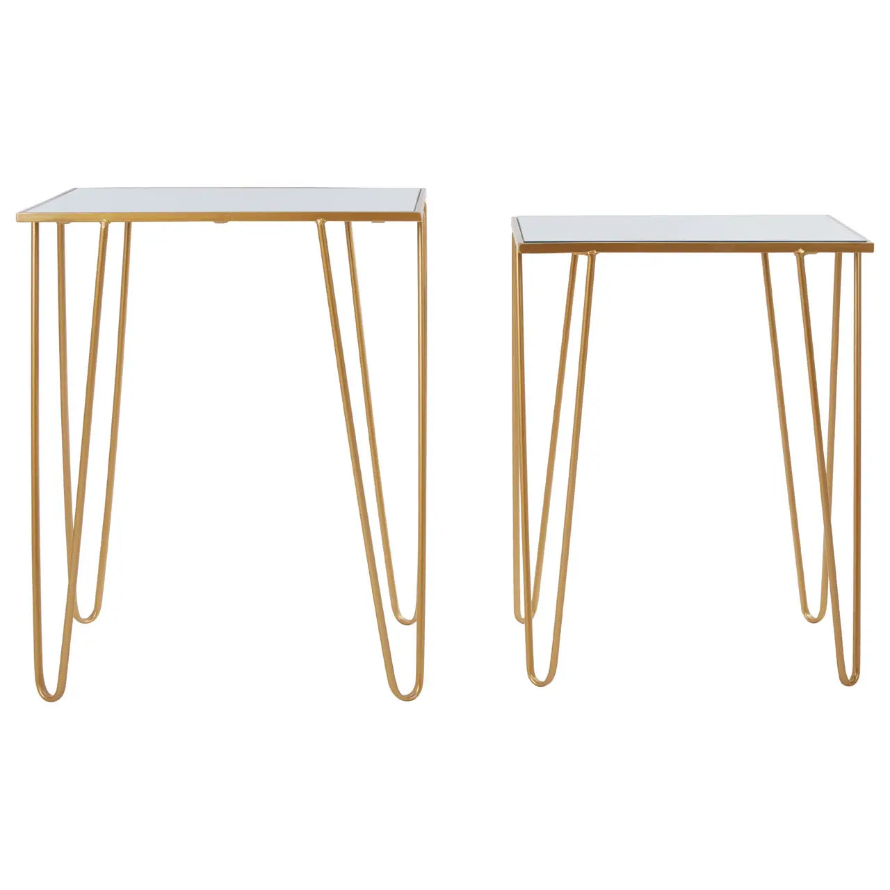 Avantis Rectangular Mirrored Glass Set Of 2 Side Tables With Gold Frame