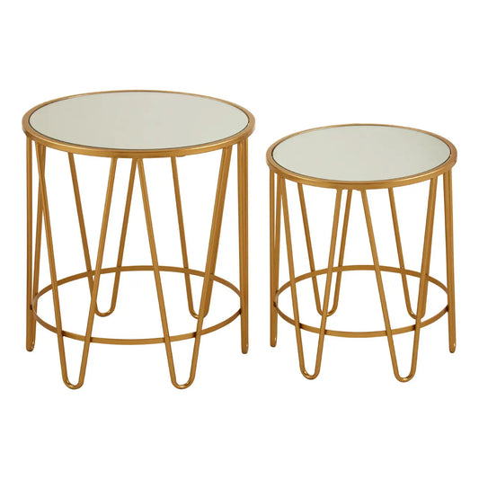 Avantis Mirrored Glass Set Of 2 Side Tables With Hairpin Design Frame