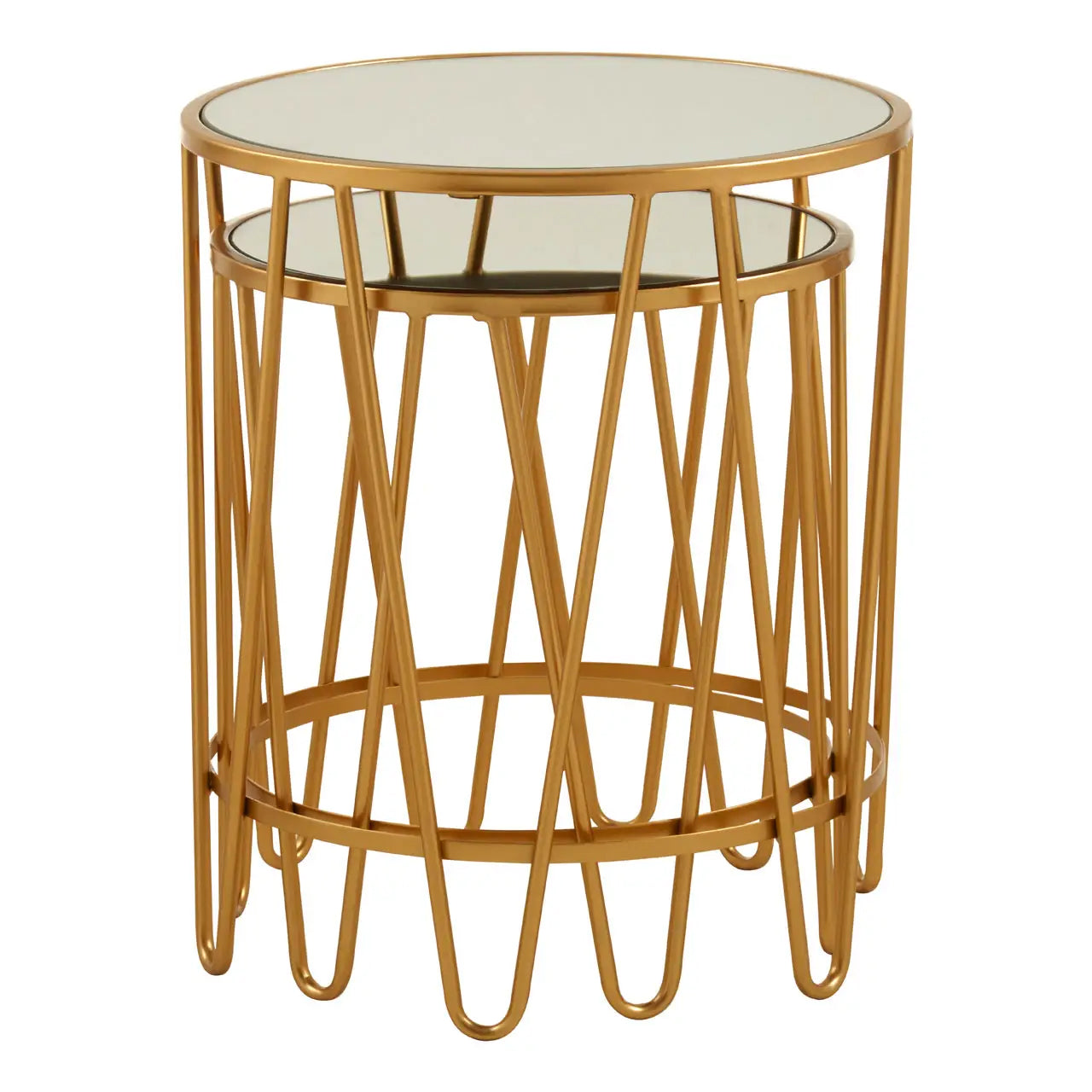 Avantis Mirrored Glass Set Of 2 Side Tables With Hairpin Design Frame