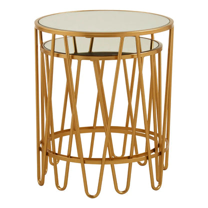 Avantis Mirrored Glass Set Of 2 Side Tables With Hairpin Design Frame