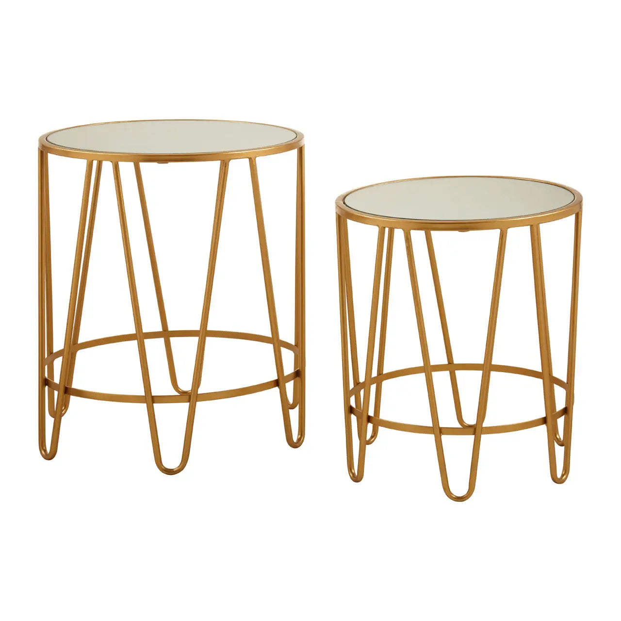 Avantis Mirrored Glass Set Of 2 Side Tables With Hairpin Design Frame
