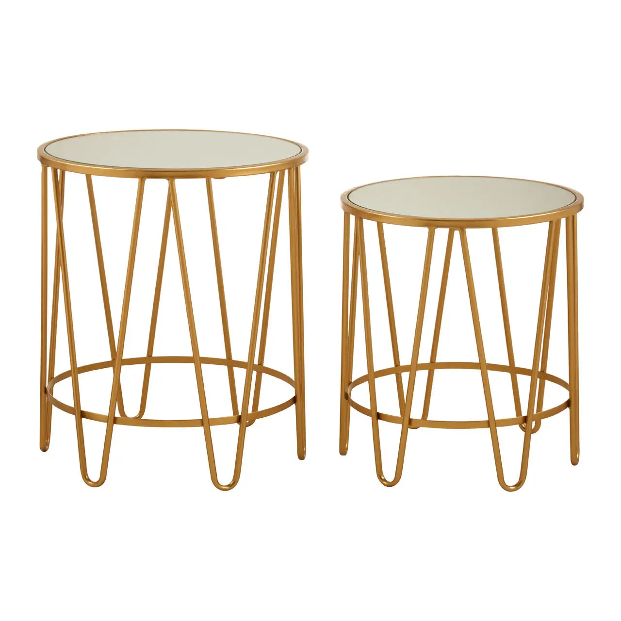 Avantis Mirrored Glass Set Of 2 Side Tables With Hairpin Design Frame