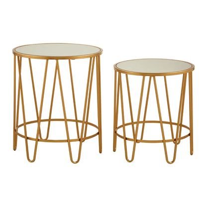 Avantis Mirrored Glass Set Of 2 Side Tables With Hairpin Design Frame