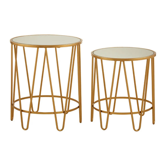 Avantis Mirrored Glass Set Of 2 Side Tables With Hairpin Design Frame