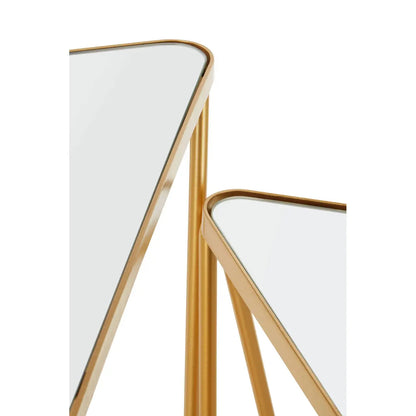 Avantis Mirrored Glass Set Of 2 Side Tables With Gold Triangle Frame