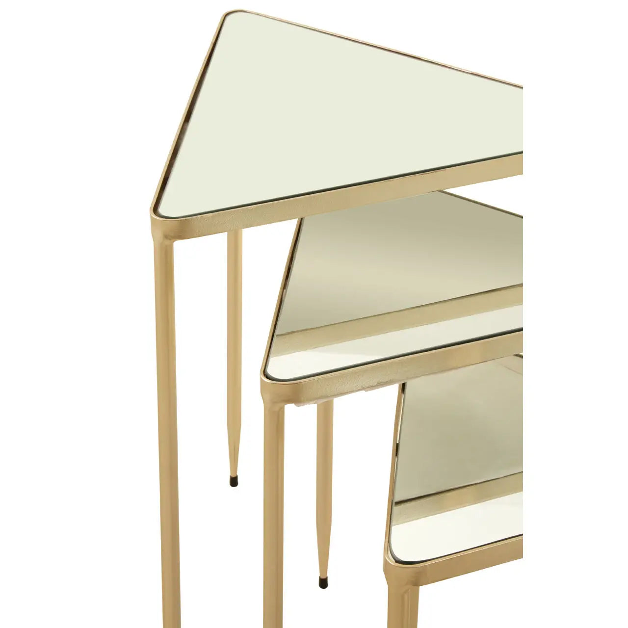 Avantis Triangle Mirrored Glass Set of 3 Nesting Tables With Champagne Frame