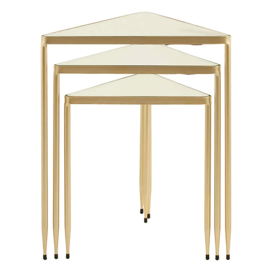 Avantis Triangle Mirrored Glass Set of 3 Nesting Tables With Champagne Frame