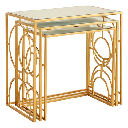 Avantis Mirrored Glass Set Of 3 Nesting Side Tables With Gold Frame