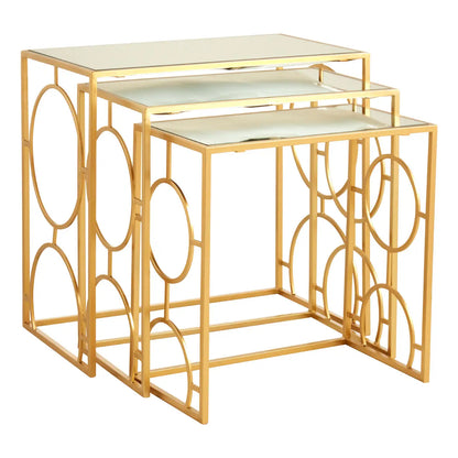 Avantis Mirrored Glass Set Of 3 Nesting Side Tables With Gold Frame