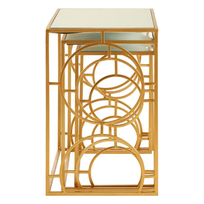 Avantis Mirrored Glass Set Of 3 Nesting Side Tables With Gold Frame